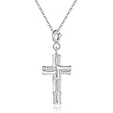 sheborn Cross Necklace, Moissanite Diamond Cross Necklace for Women and Men with 18K White Gold Plated, Bamboo 925 Sterling Silver Necklace for Valentine’s Day, Women’s Day, Mother’s Day