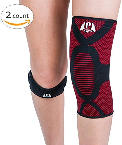 Perpetuum Sports Bundle: 1 Knee Compression Sleeve Support &amp; 1 Knee Patella Strap | Aids in Rehabilitation, Helps Ease Pain and Stiffness During Basketball, Weightlifting, Crossfit, Running &amp; More