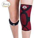 Perpetuum Sports Bundle: 1 Knee Compression Sleeve Support & 1 Knee Patella Strap | Aids in Rehabilitation, Helps Ease Pain and Stiffness During Basketball, Weightlifting, Crossfit, Running & More