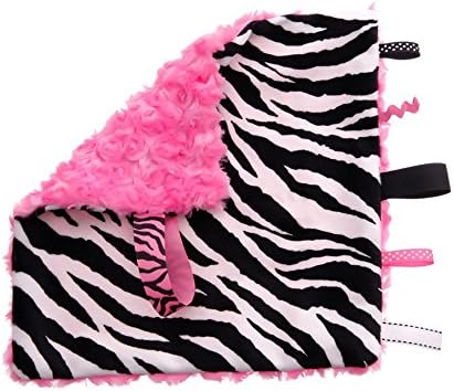 BBEmerald Baby Pacifier Taggie Blanket, Pink Zebra