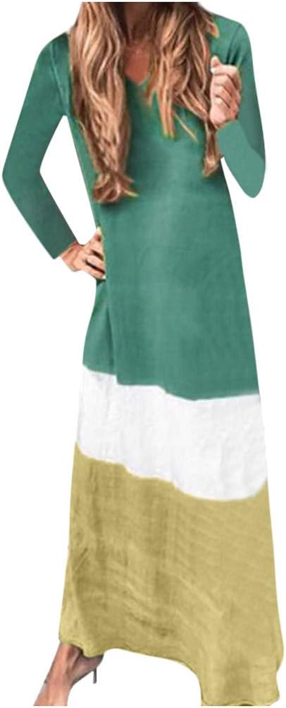 2019 New Womens Casual Breathable Loose Soft Long Dress,Outdoor Tie-Dyed Block Loose V Neck Short Sleeve Maxi Linen Dress