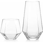 Oojami 48 Pack Diamond Clear Unbreakable Stemless Plastic Glasses 24 9oz Stemless Champagne Flutes & 24 12oz Cups BPA-Free, Disposable, Shatterproof Drinkware for Weddings, Bars, Events, and Parties