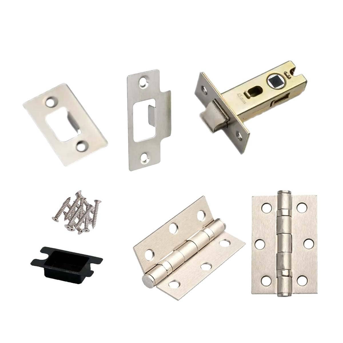 Hardware Solutions - Tubular Latch 64mm and Ball Bearing Hinges 76mm - Premium Design - Satin Stainless Steel - Fixings Included — image 1