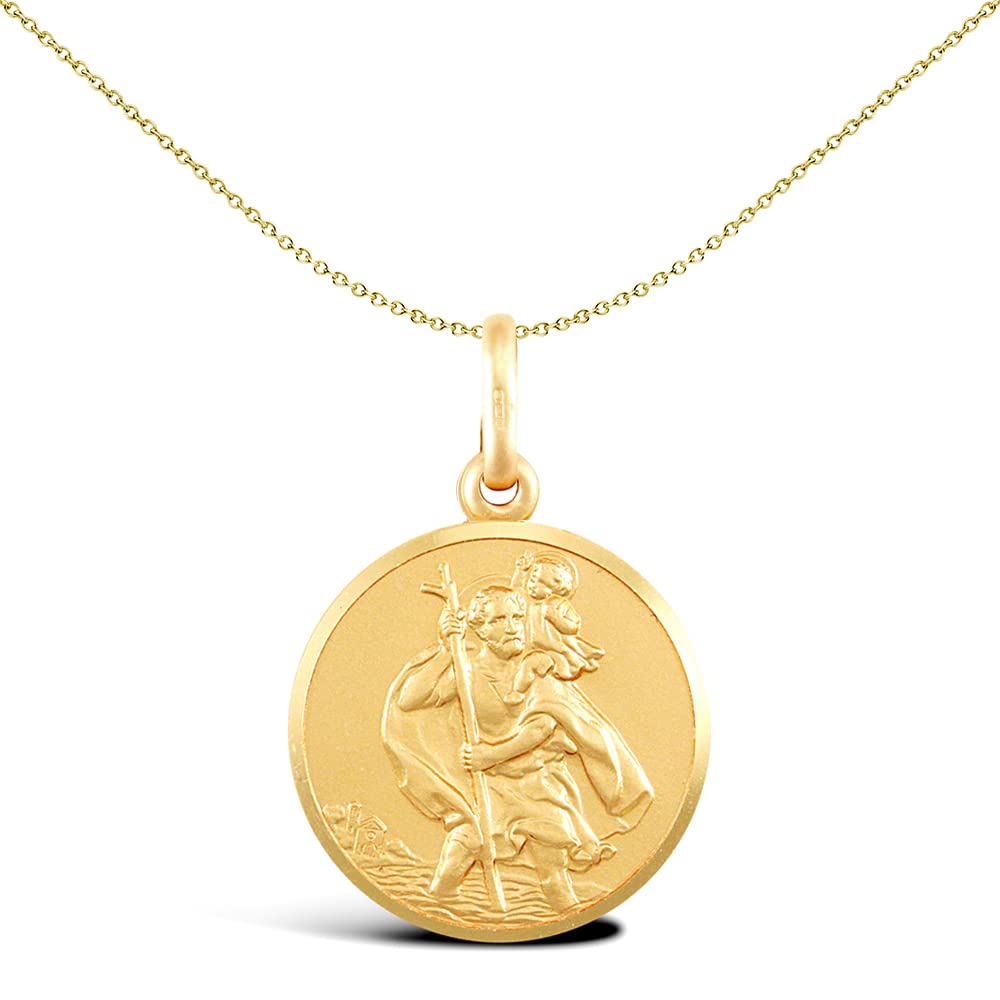 Jewelco London Solid 9ct Yellow Gold Matte St Christopher Medallion Pendant