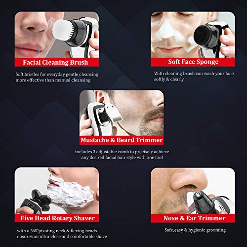 Electric Razor for Men Electric Shaver Razor Men's Waterproof 5 in1 Bald Hair Trimmer Cordless Grooming Kit Five-Headed Beard Trimmer USB Rechargeable - Thumbnail 2