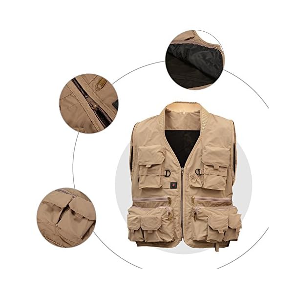 Isafish-Fly-Fishing-Vest-Mens-Multifunction-Pockets-Waistcoat-Jacket-Mesh-Breathable-Quick-Dry-Travels-Sports-Outdoor-Vest-L-Khaki