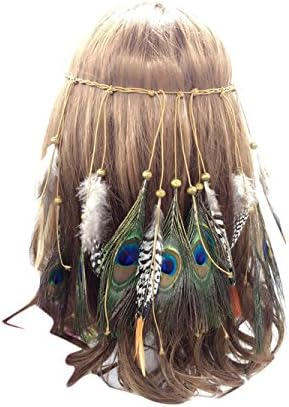 Xoemir Carnival Peacock Feather Headband Braided Hair Bands Headwear Masquerade