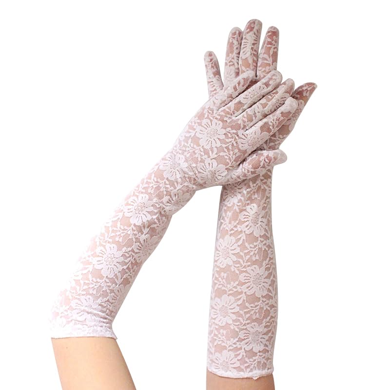 Women's Stretch Lace Elbow Length Gloves,Floral Lace Sleeves,Wedding Gloves for Bride,Costume Gloves for Masquerade Opera Evening Party