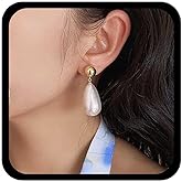 Jugielu Boho Pearl Teardrop Earrings Gold Pearls Bridal Earring Pearl Waterdrop Earrings Wedding Pearls Dangle Earring Jewelry for Women