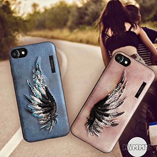 MayAi Couple Matching iPhone 7 Plus Case Blue Wing Embroidered Gel Case, iPhone 8 Plus Case Silicone, Leather Resistant Back Cover, Protective Flexible TPU Case