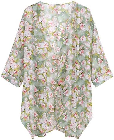 OLRAIN Women's Floral Print Sheer Loose Kimono Cardigan Capes