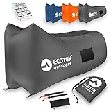 EcoTek Outdoors Premium Inflatable Air Hammock Version 2.0 Lounge with Upgraded Fabric, Elastic Pockets, Aluminum Alloy Stakes, and Carry Bag (Charcoal Gray)