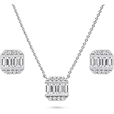 BERRICLE Sterling Silver Vintage Inspired Art Deco Cubic Zirconia CZ Fashion Necklace and Earrings Set for Women, Rhodium Plated