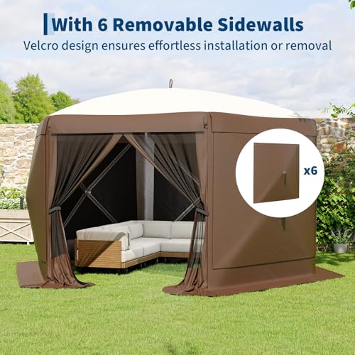 IDEALHOUSE 13x13FT Pop Up Gazebo Tent, 2-in-1 Screen Tent Gazebo, Khaki | with Removable Sidewalls & Mosquito Netting, All-Weather Dining Tents for Camping Ourside Backyard Lakeside Lawn