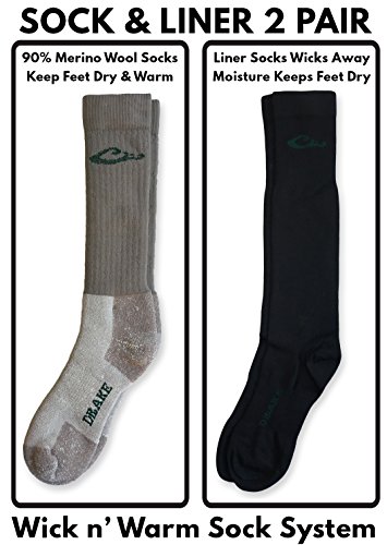 Drake Merino Wool And Sock Liner Extremes Cold Weather Boot Socks 2 Pair (Mocha/Black, Men's Shoe Size 9-13 - Sock Size Large)