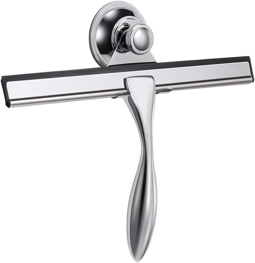 Bathroom Shower Squeegee, Pekyok DT07 Stainless Steel Glass Wiper Scraper Household Cleaning Tool For Cleaning Window Shower Door Mirror Glass with Matching Suction Cup Hook holder-Silver
