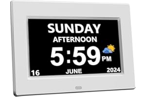 AINFTIME DST Digital Clock with Date and Day of Week for Elderly-12 Alarms Medication Reminder Dementia Alzheimers Clock Calendar with Extra Large Display (7 inch White)
