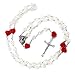 Rosary Beads 8mm White Flowers Beads With 6 pcs Rose And Metal Cross