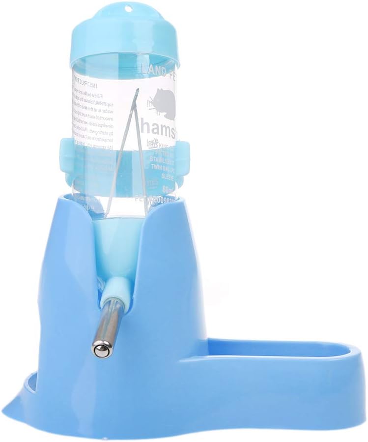 XMTPF 3 in 1 Pet Hamster Water Bottle Food Container Drinking Feeding Rest 80ml New (Blue)