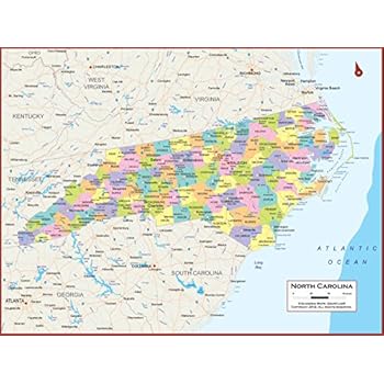 Amazon.com : 36 x 27 North Carolina State Wall Map Poster with Counties ...