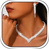 Sixexey Silver Rhinestone Wedding Jewelry Set Silver Prom Necklace Earrings Bridal Jewelry Accessories for Women