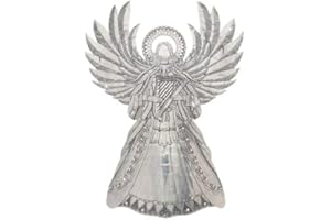 Wendell August Angel of Harmony Tree Topper, 7” x 13” – Hand-Hammered Aluminum and Swarovski Crystal Tree Topper – Beautifully Detailed Tree Decoration, Made in USA