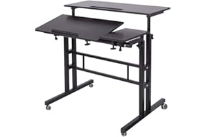 soges Mobile Laptop Sit-Stand Desk, Height Adjustable Standing Tiltable Top Desk, 31.5 inch Stand Up Computer Desk for Home Office, Small Rolling Desk for Small Space, Black ZS-101-2BK
