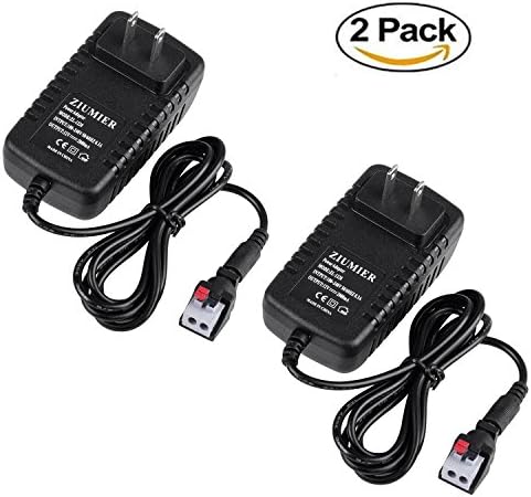 2 Pack, ZIUMIER AC to DC 12V 2A 24W Power Supply Adapter for CCTV Security Camera DVR NVR LED Strip Light, 5.5mmx2.1mm Barrel Jack