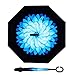 owen kyne Windproof Double Layer Folding Inverted Umbrella, Self Stand Upside-down Rain Protection Car Reverse Umbrellas with C-shaped Handle (Blue Flower)