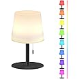 Tulbeys Warm & RGB Cordless Lamp for Outdoor Patio Decor | Battery Powered | Farmhouse Table Lamp | White Desk Lamps for College Dorm Room | Shower Lamps Waterproof Lampshade & Metal Base