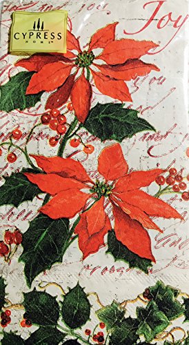 Holiday Classic Poinsettia Paper Guest Towels Dinner Napkins. 32 count Christmas Holiday