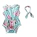 Hot Pink Floral Flower Pom Rompers for Baby Girls with Headband 0-3T (L(13-24 Months), Green)