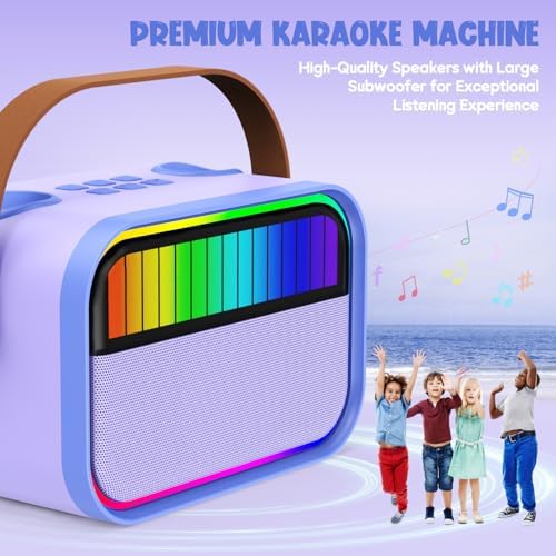 Karaoke para Niños y Adultos, Juguetes para Niñas de 3 a 12 Años, Regalos de Cumpleaños, Altavoz Bluetooth Portátil con 2 Micrófonos, Regalos para Niñas, Fiestas Infantiles, Navidad (Morado)