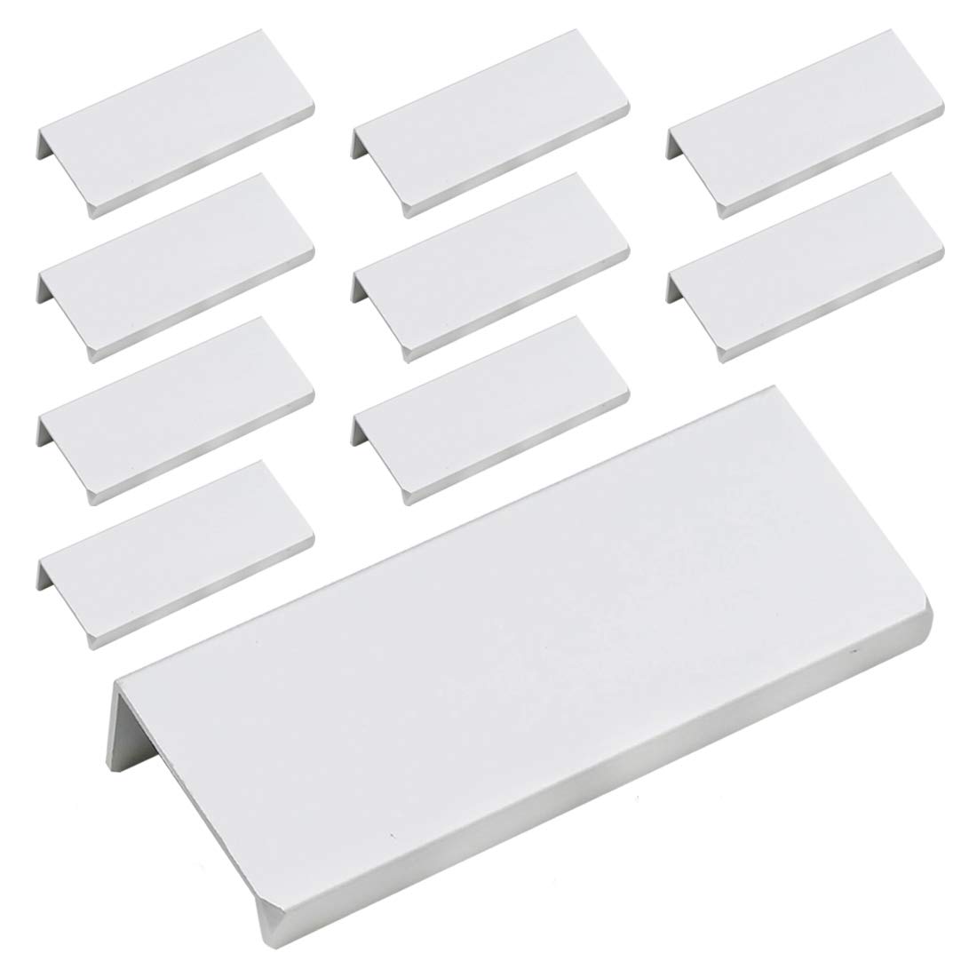 LC LICTOP Edge Pull Handles for Cabinets, 3.15 Inch Aluminum Alloy Finger Tab Pulls, Concealed Drawer Handles for Kitchen, Dresser, Wardrobe, 2.52 Inch Hole Spacing, 10Pcs Silver Edge Pulls