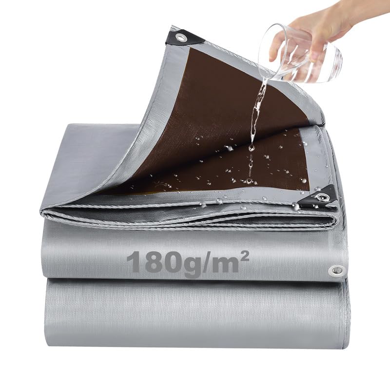 Tarpaulin Waterproof Heavy Duty - Thick 180 g/m² Resistant Outdoor Waterproof Tarpaulin 3m x 3m, Frost-Resistant, UV Protection PE Plastic Tarp for Garden, Gazebo, Camping, Furniture, Shed (Coffee)
