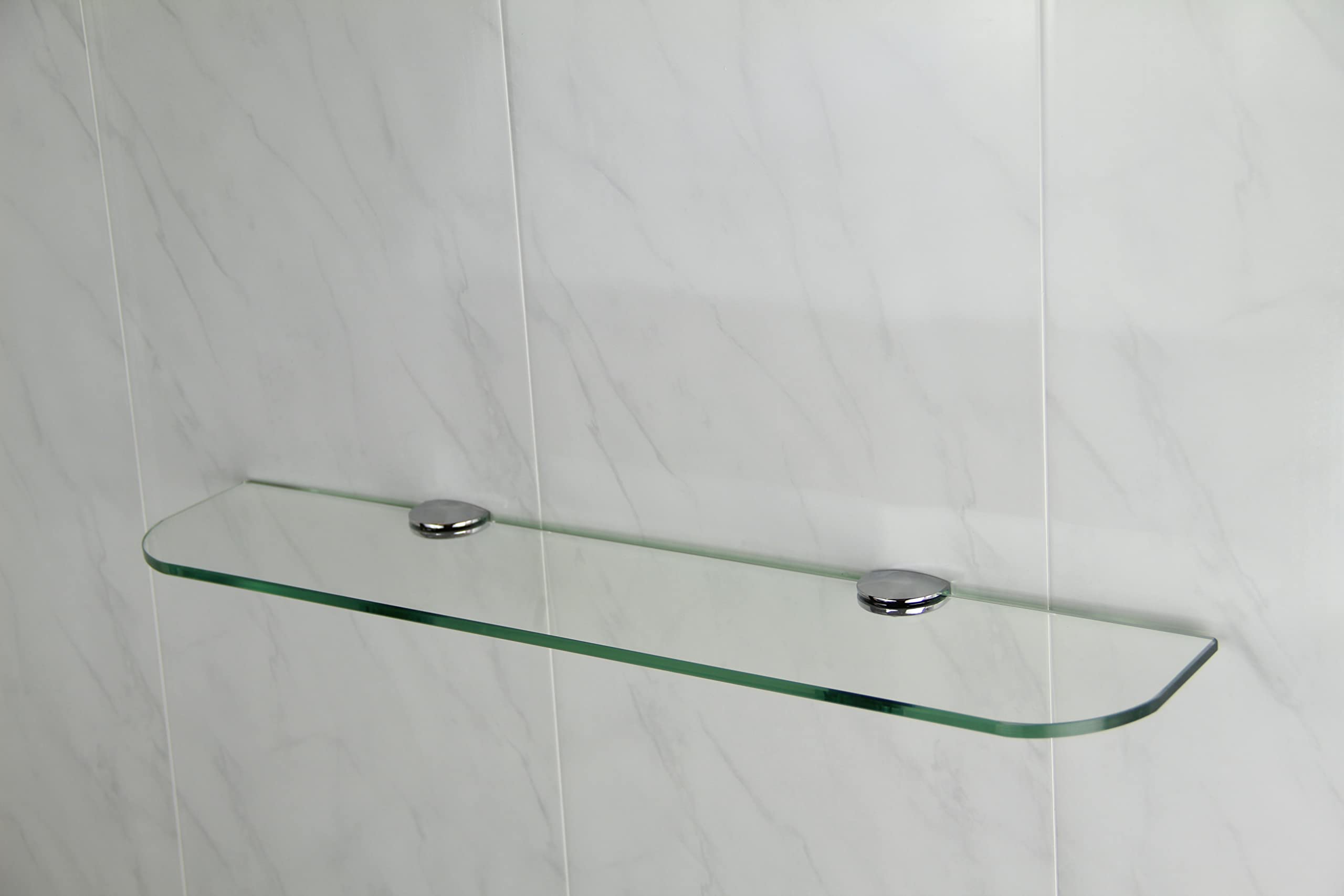 BSM Marketing Glass Shelf Curved Corners 500mm x 100mm Clear 6mm Toughened