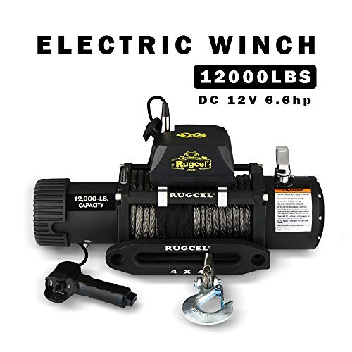 RUGCEL Winch Waterproof Synthetic Rope Winch - 12000 lb. Load Capacity