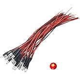 Vrabocry 20pcs 12 Volt 3mm Pre Wired Red Blinking LED Lights Emitting Diodes 1.5Hz Single Color Flashing 7.9 inch DC 12v LED Light Clear Lens Small LED Lamps DIY Lighting Projects