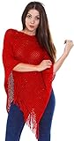 Simplicity Women's Long Knitted Pullover Tassel Edge Poncho Sweater, Red