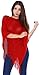 Simplicity Women's Long Knitted Pullover Tassel Edge Poncho Sweater, Red