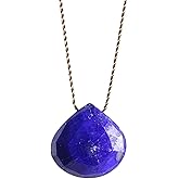 Luck Strings Lapis Lazuli Silk Cord Necklace – Floating Briolette Crystal Minimalist Jewelry – Heart-Cut Gemstone Necklace with Sterling Silver or Gold-Filled Clasp