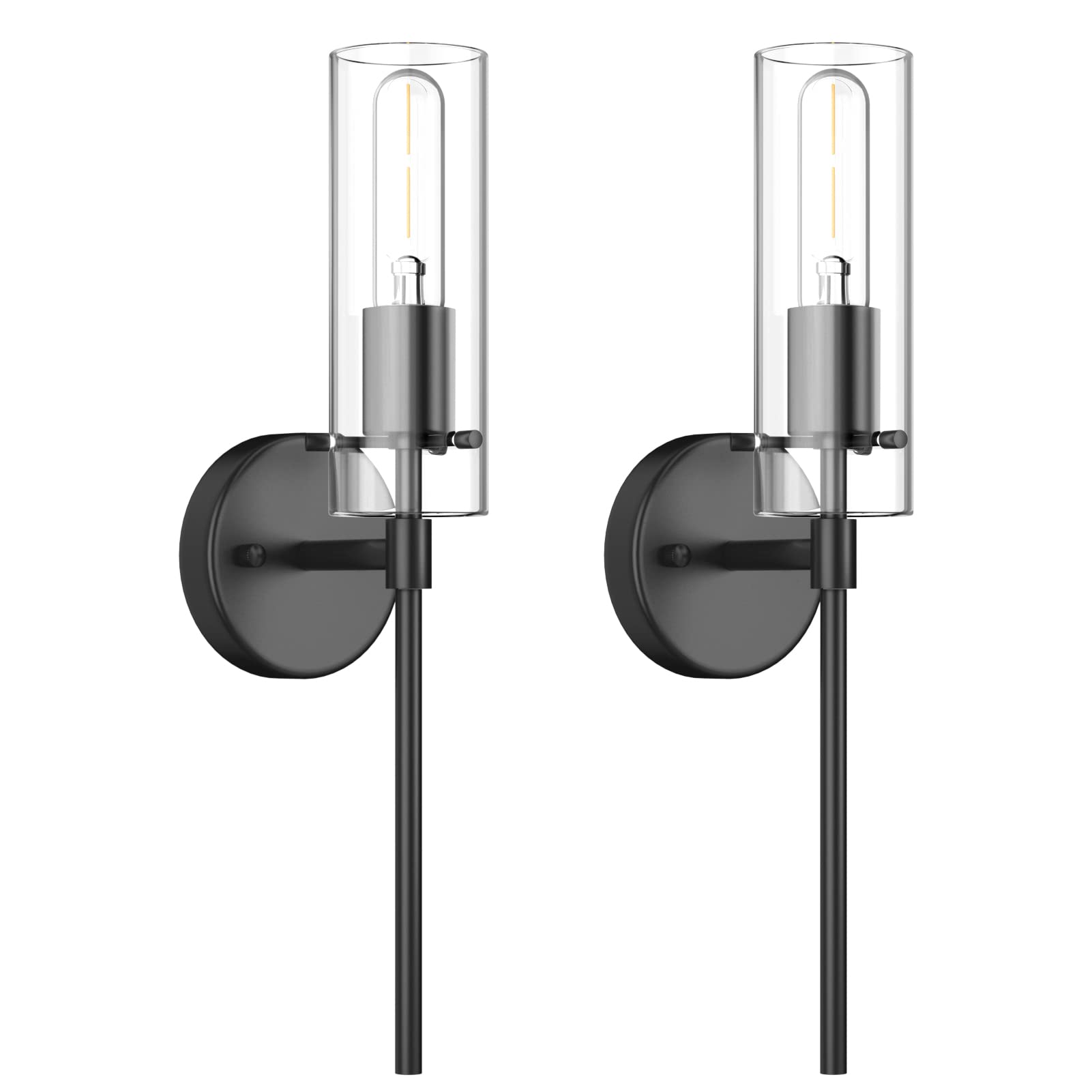 Photo 1 of Aoceley Wall Sconce Set of 2 Black Wall Light, Bathroom Vanity Light Fixture Modern Indoor Wall Light with Clear Glass Shade for Bathroom Bedroom Living Room Hallway Vanity