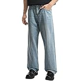 LOGEQI Mens Baggy Hip Hop Jeans Wide Leg Streetwear Jeans Loose Fit Y2K Skater Denim Pants