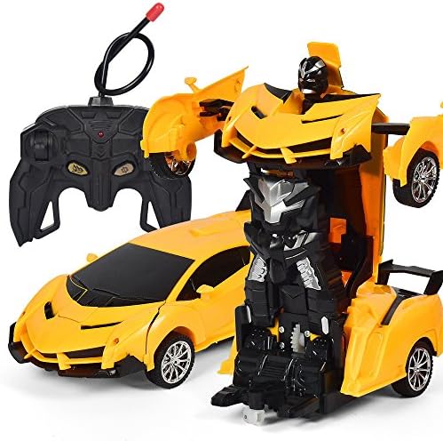Lemonda 2 in 1 Transformation Remote Control Car Rebot One Key Deformation Robot Kids Toy Yellow
