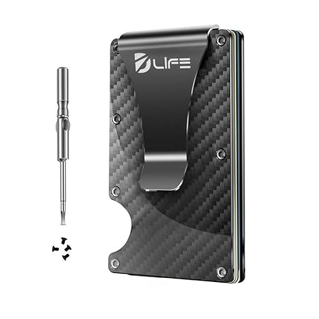 Dlife Carbon Fiber Men Mini Wallet Money Clip Screw Fixation Elastic Band Credit Card Holder Rfid Blocking Wallet 1 Screwdriver 4 Extra Screws - 