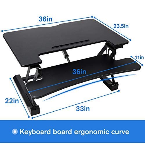 Electric Height Adjustable Standing Desk Converter with 36” Wide Office Tabletop Workstation, Sit to Stand up Computer Platform Monitor Riser