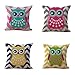 Uther Throw Pillow Case Square Decorative Cute Owl Pillow Cases Couch Covers for Home Set of 4 18 x 18 Inch