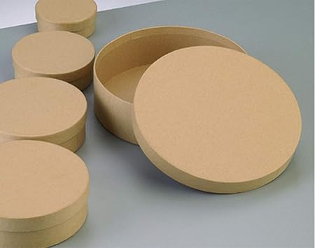 Single Paper Mache Round Flat Box With Lid To Decorate 12 5cm