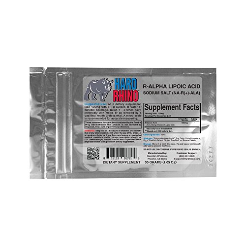 Hard Rhino R-Alpha Lipoic Acid Sodium Salt (NA-R(+)-ALA) Powder, 30 Grams (1.05 Oz), Unflavored, Lab-Tested