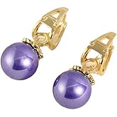 DIAMANTIO Elegant 18K Gold-Plated Purple Pearl Drop Earrings for Women – Luxury Crystal-Embellished & Cubic Zirconia Dangle Earrings, Classic Statement Jewelry for Weddings & Special Occasions